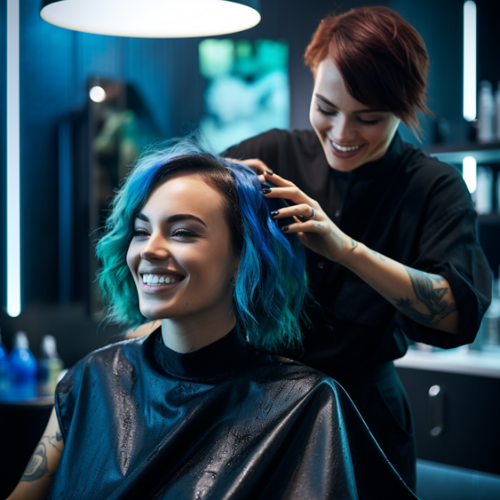 A hairdresser attending to a woman in a salon.