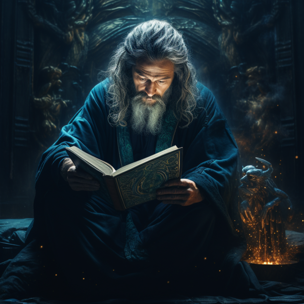 An old man reading a book.